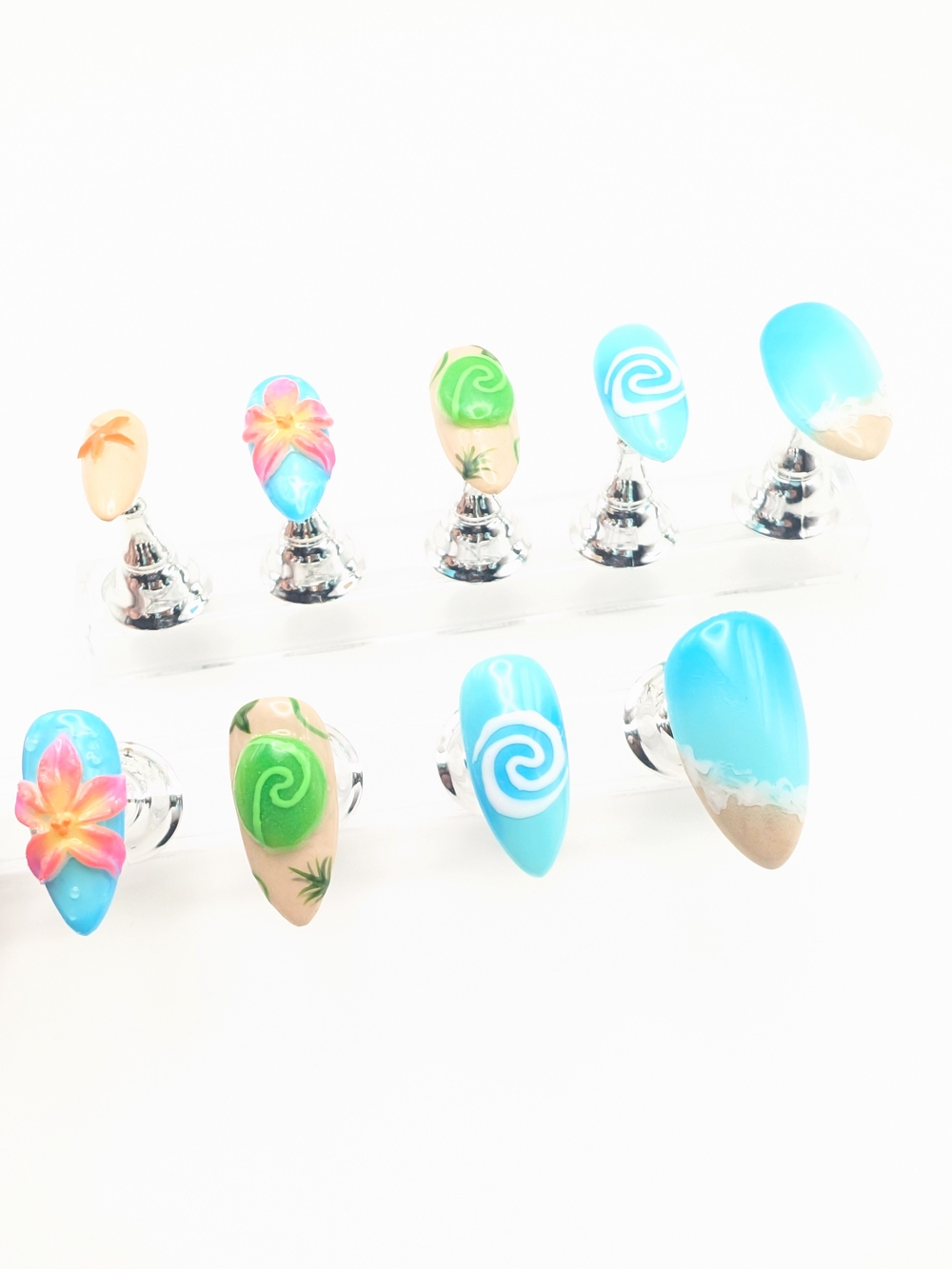 Handcrafted Moana Insp.  Med Almond Press-On Nails With Glow In The Dark Te Fiti